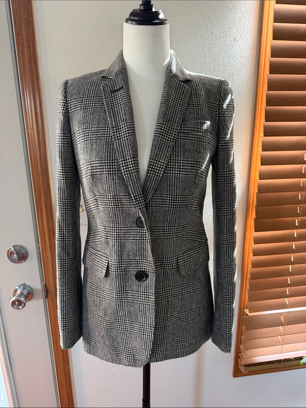 J.Crew Factory Black White Glen Plaid Wool Blend Blazer Size 0